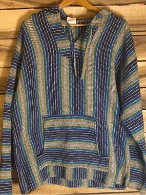 Molina Striped Multicolor Men's pullover Baja hooded Sweater size XL